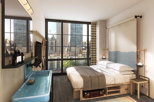 Wall-to-wall windows. Cloud-like beds. Seriously Instagrammable surroundings. Check out the King Room at #MoxyChelsea — opening early 2019.